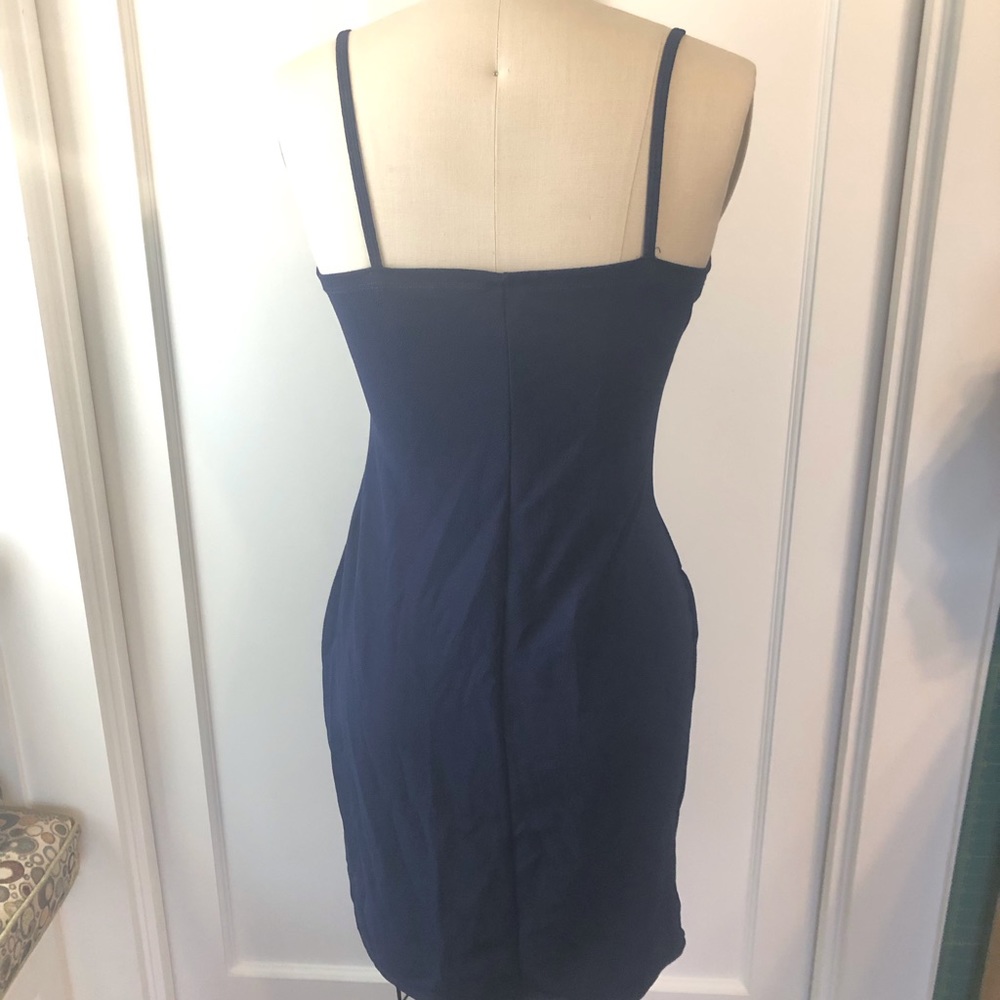 Navy blue asymmetrical strappy mini dress